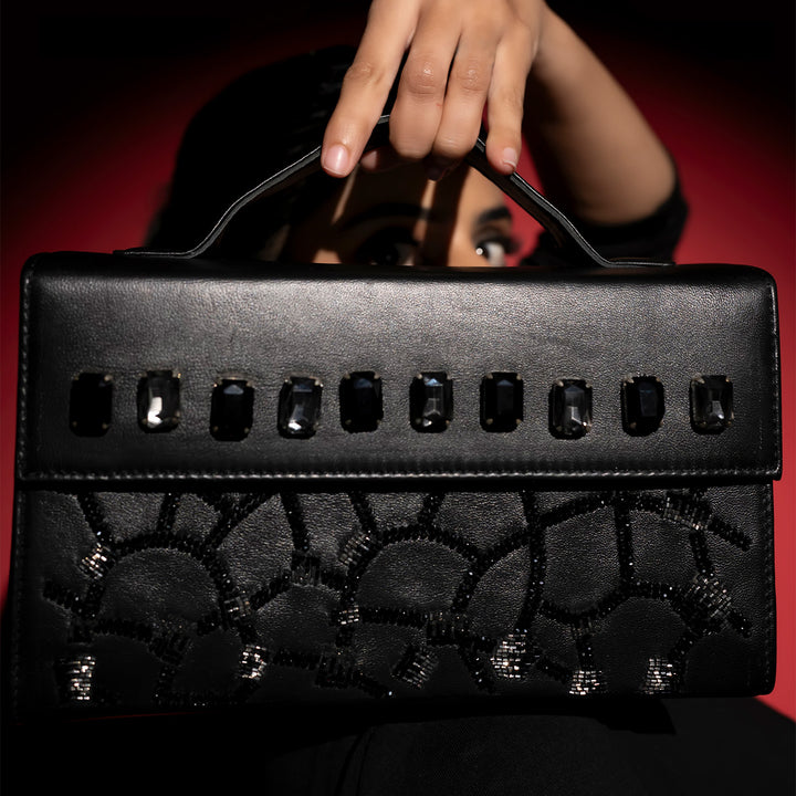 Embellished Black Eclat Noir Leather Handbag