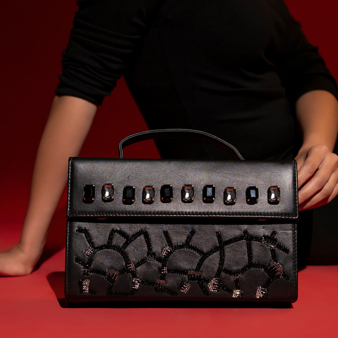 Embellished Black Eclat Noir Leather Handbag