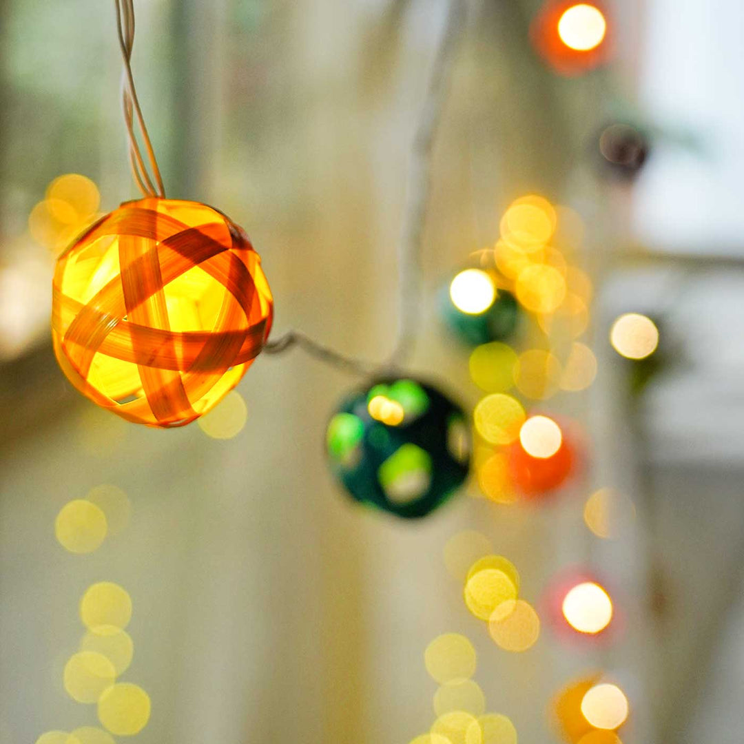 10m, 38 Bulbs | Eco-Friendly Handmade Decorative Multicolour Ball Bamboo LED Fairy Light