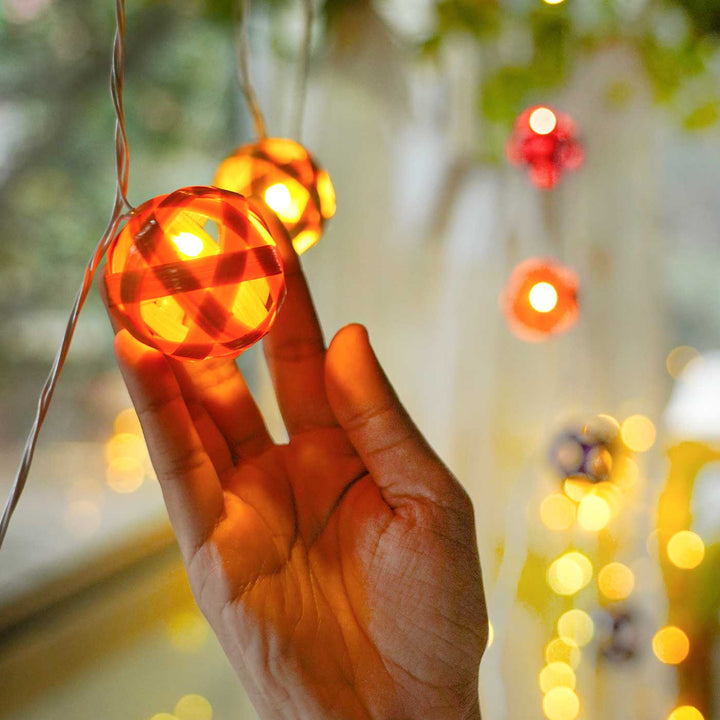 10m, 38 Bulbs | Eco-Friendly Handmade Decorative Multicolour Ball Bamboo LED Fairy Light