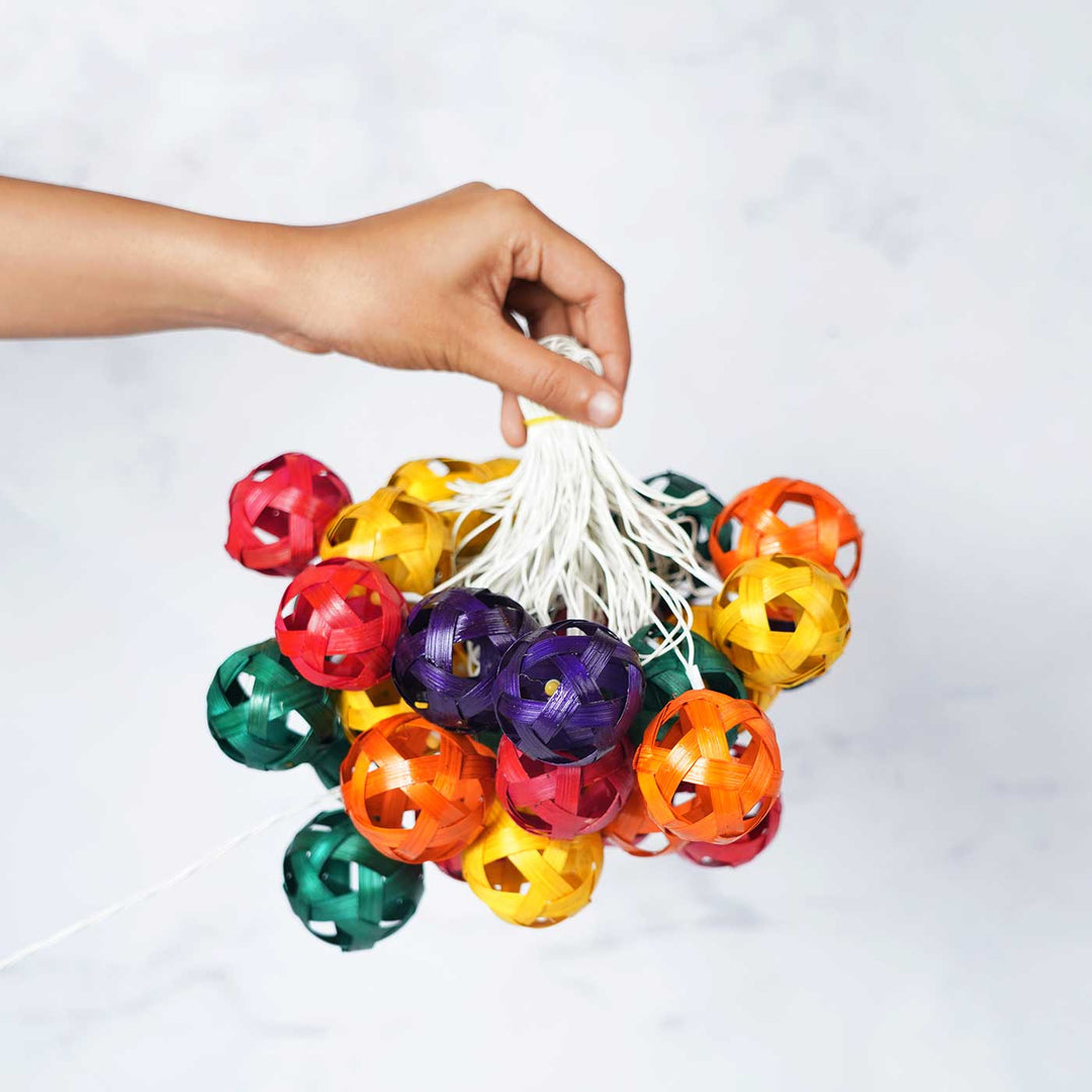 10m, 38 Bulbs | Eco-Friendly Handmade Decorative Multicolour Ball Bamboo LED Fairy Light