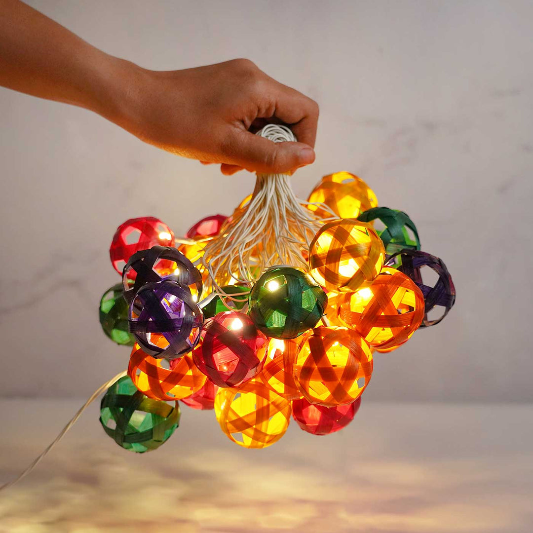 10m, 38 Bulbs | Eco-Friendly Handmade Decorative Multicolour Ball Bamboo LED Fairy Light