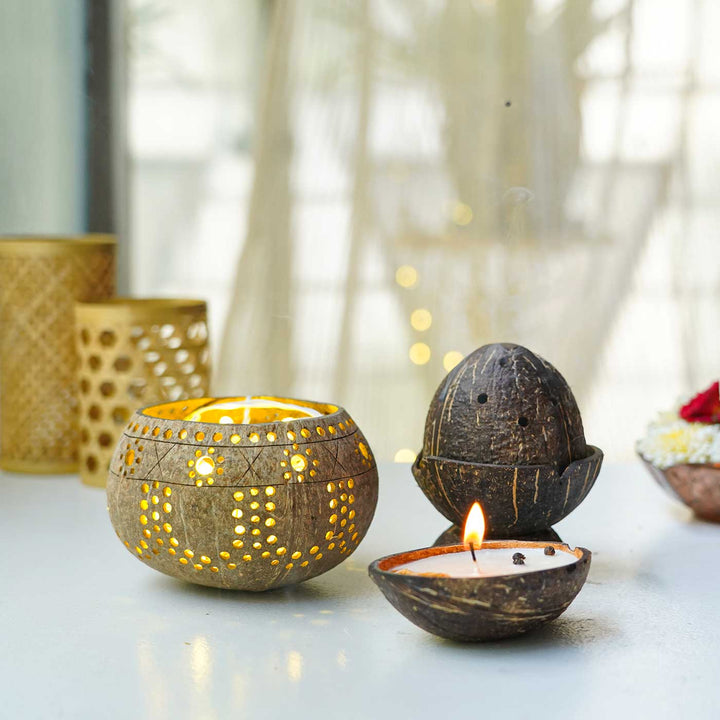 Eco-Friendly Handmade Diwali Coconut Shell Gift Hamper | Set of 4