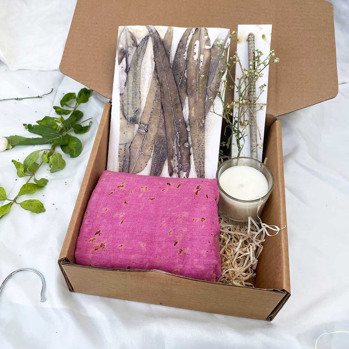 Eco-friendly Leaf Print Journal, Stole & Candle Hamper
