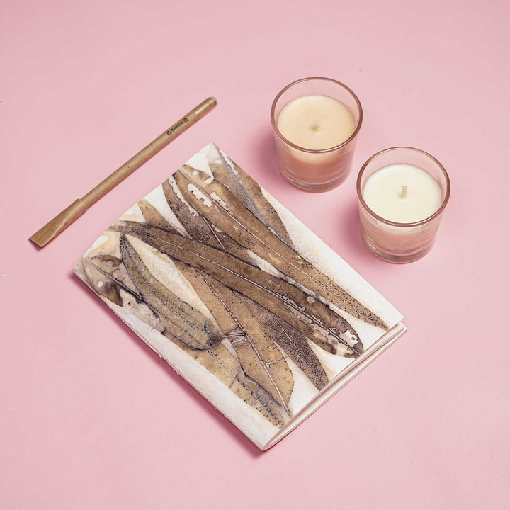 Eco-friendly Leaf Print Journal & Candle Hamper