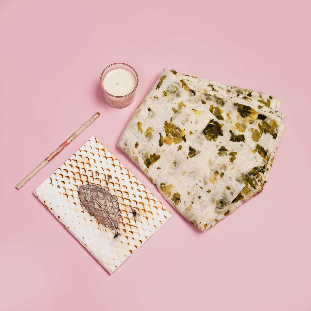 Eco-friendly Leaf Print Journal & Candle Hamper