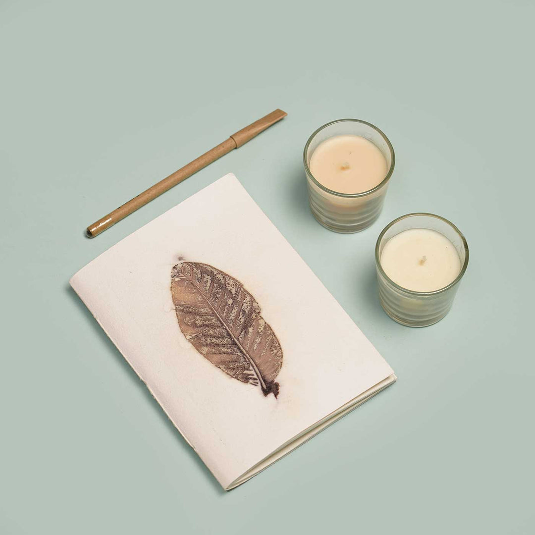 Eco-friendly Leaf Print Journal & Candle Hamper