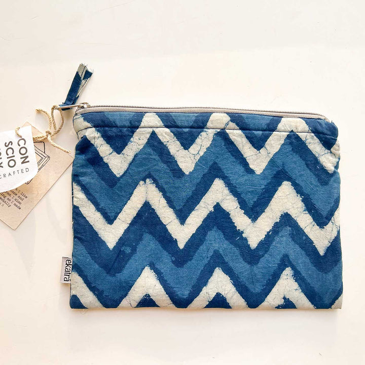 Handcrafted Fabric Indigo Chevron Utility Pouch