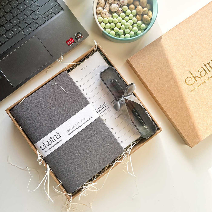 Sustainable Handmade Grey Solid Productivity Stationary Hamper