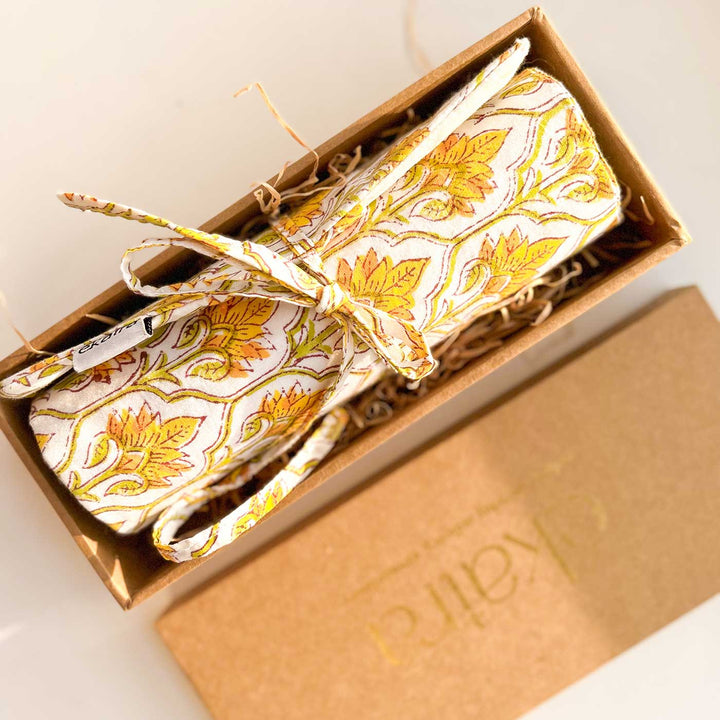Hand-stitched Cotton Fabric Yellow Floral Roll Up Case