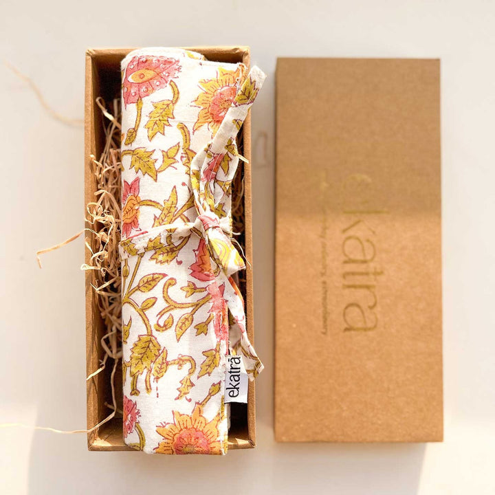 Hand-stitched Cotton Fabric Pink Floral Roll Up Case