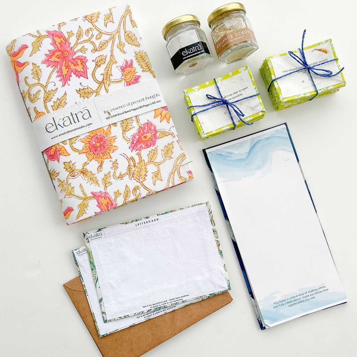Eco-friendly Handmade Pink Floral Journal & Self-Care Hamper