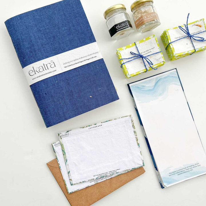 Eco-friendly Handmade Blue Solid Journal & Self-Care Hamper