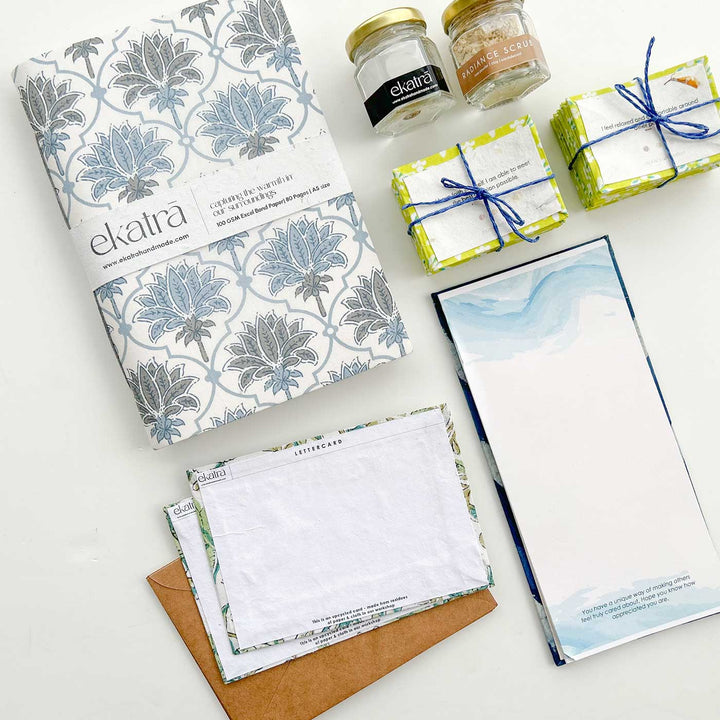 Eco-friendly Handmade Blue Lotus Journal & Self-Care Hamper