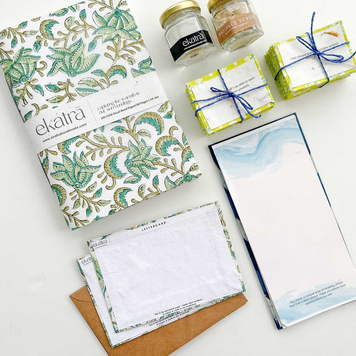Eco-friendly Handmade Green Floral Journal & Self-Care Hamper