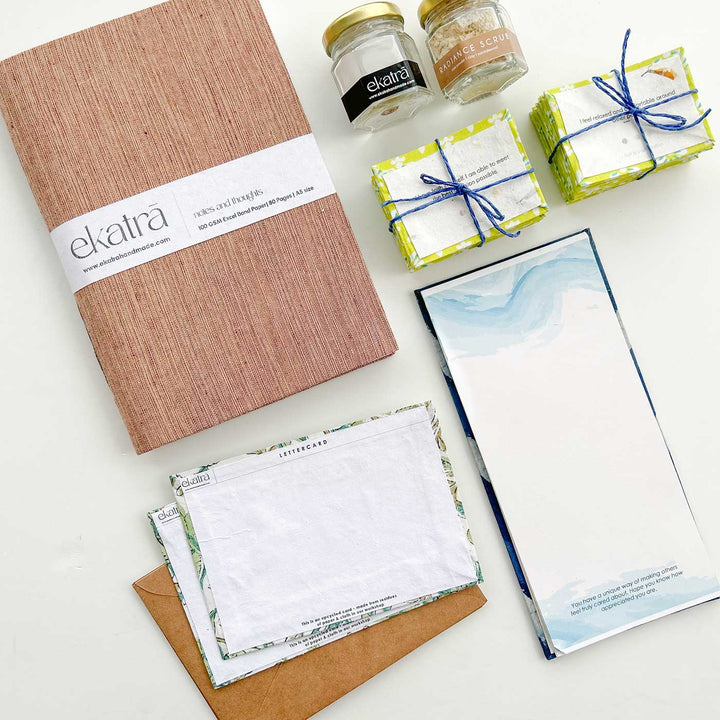 Eco-friendly Handmade Beige Solid Journal & Self-Care Hamper