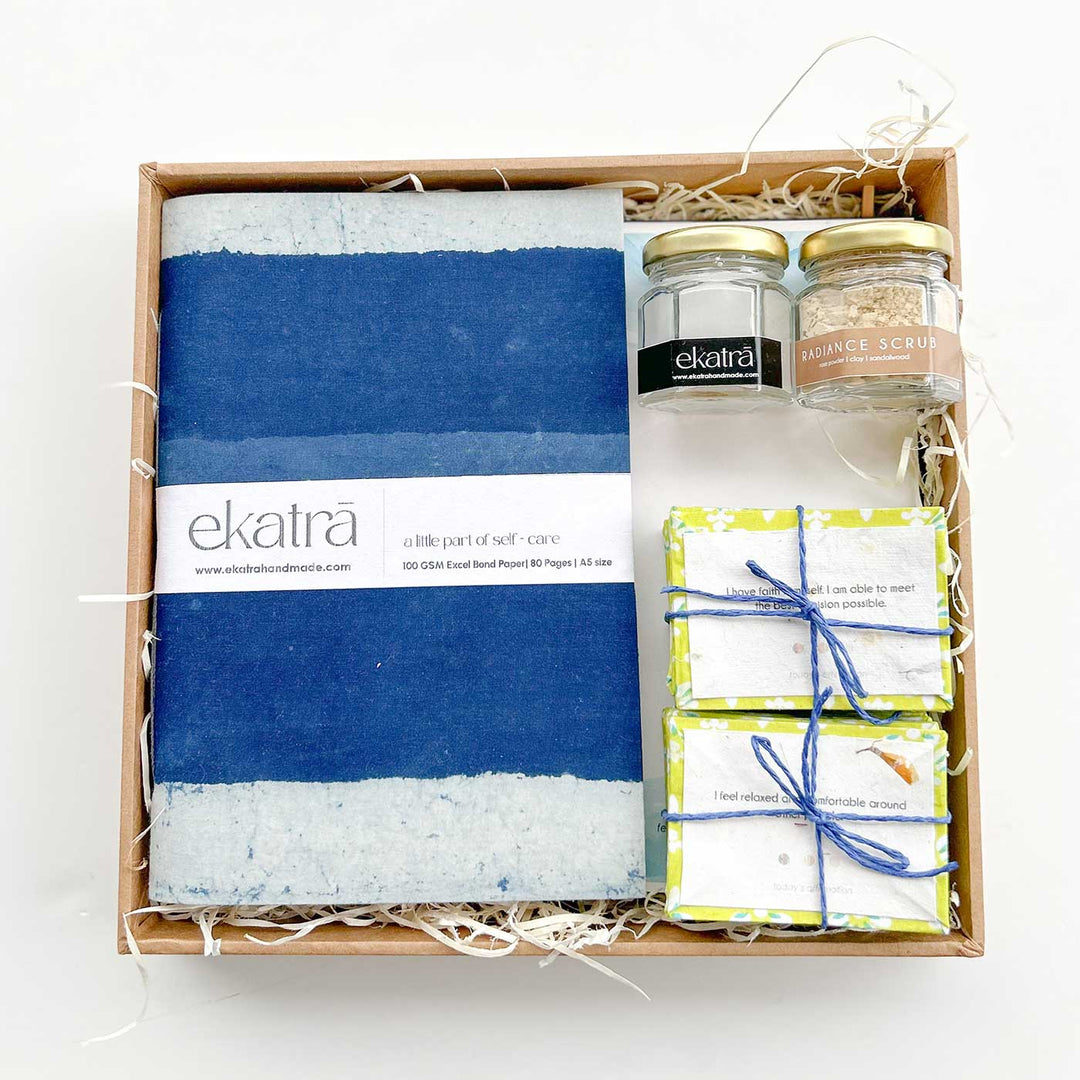 Eco-friendly Handmade Blue Stripes Journal & Self-Care Hamper