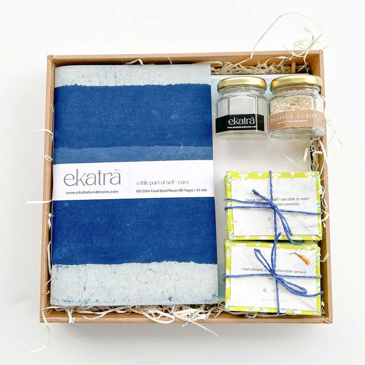 Eco-friendly Handmade Blue Stripes Journal & Self-Care Hamper