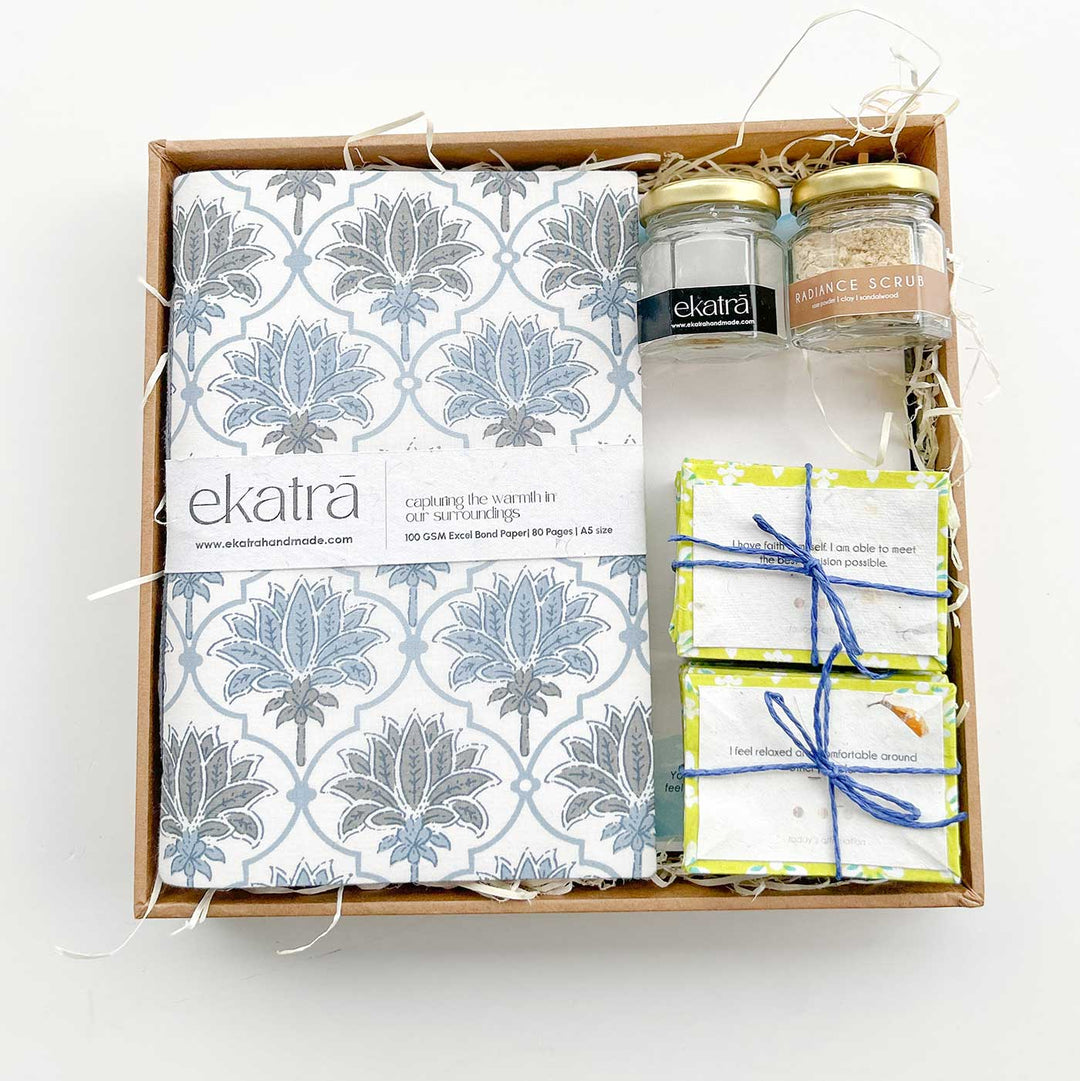 Eco-friendly Handmade Blue Lotus Journal & Self-Care Hamper
