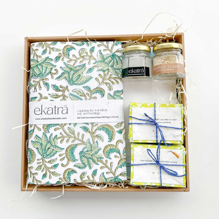 Eco-friendly Handmade Green Floral Journal & Self-Care Hamper