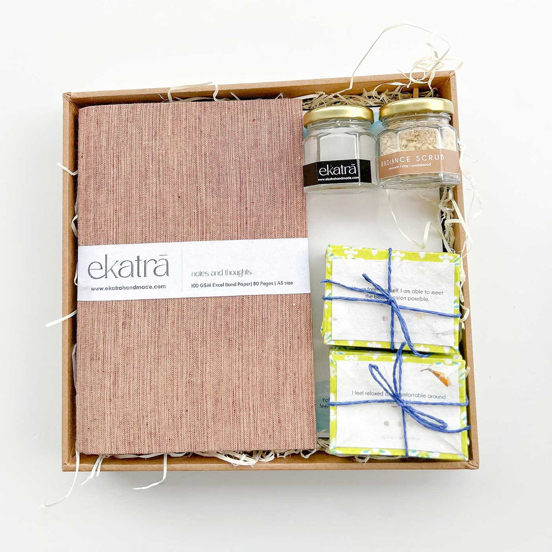 Eco-friendly Handmade Beige Solid Journal & Self-Care Hamper