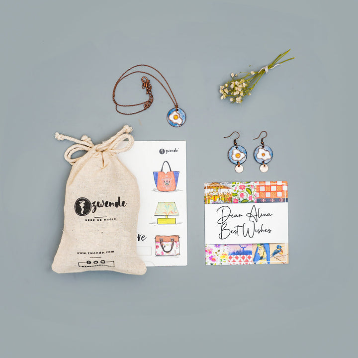 Handmade Copper Enamelled Chaai Paani Earrings and Necklace