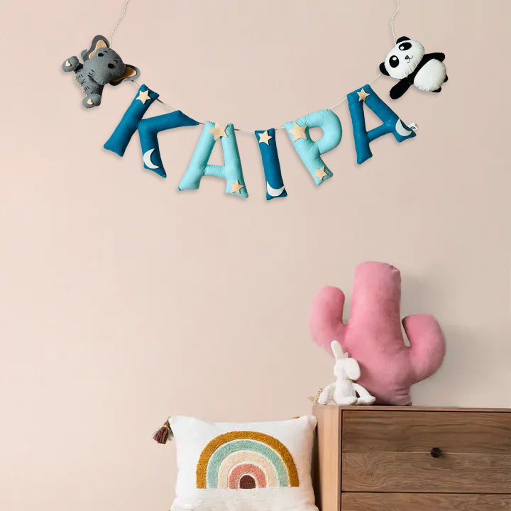 Handcrafted Personalized Ele & Panda Themed Bunting For Kids