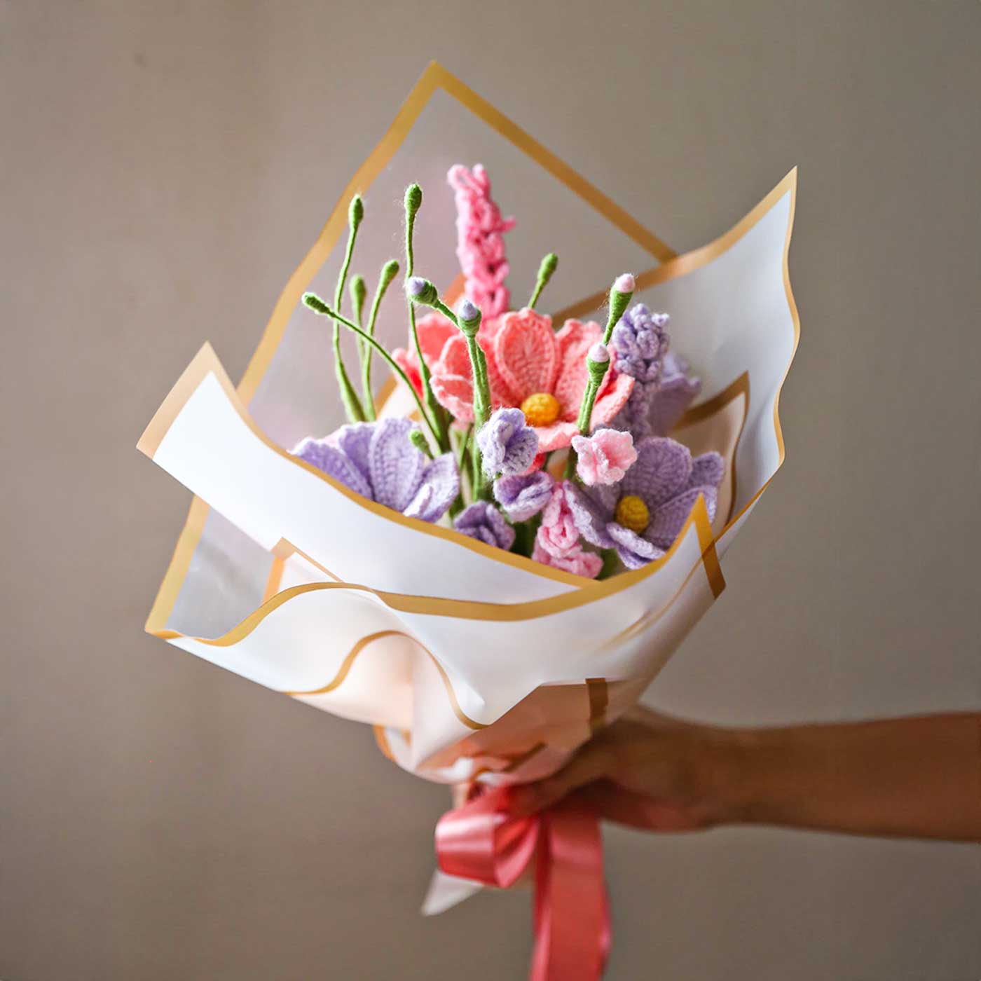 Buy Handmade Crochet Pastel Cosmos & Roses Flower Bouquet