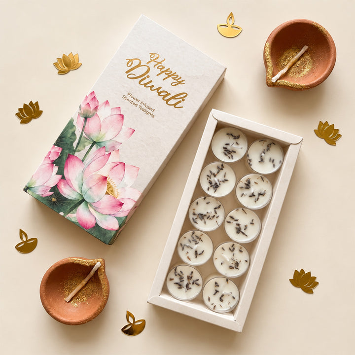 10 pc | Handmade Flower Infused Soy Wax Scented Tealight Candle For Festive Decor