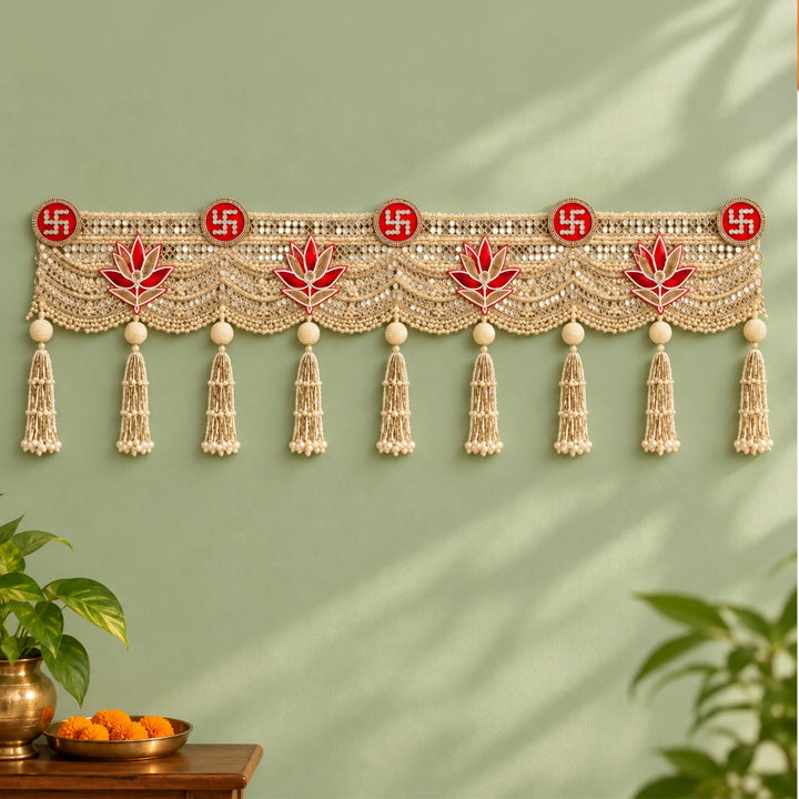 Handmade Lotus & Swastik Tassel Toran With Zari & Gota Patti Detailing