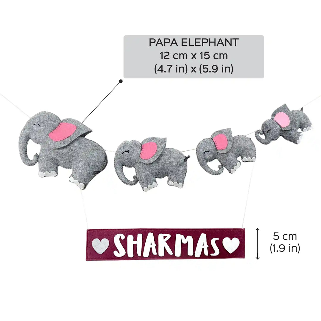 Personalized Handmade Elephant Family Felt Kids Name Plate