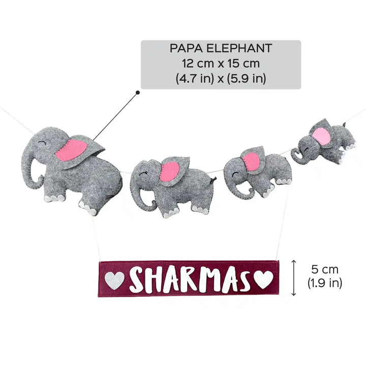 Personalized Handmade Elephant Family Felt Kids Name Plate