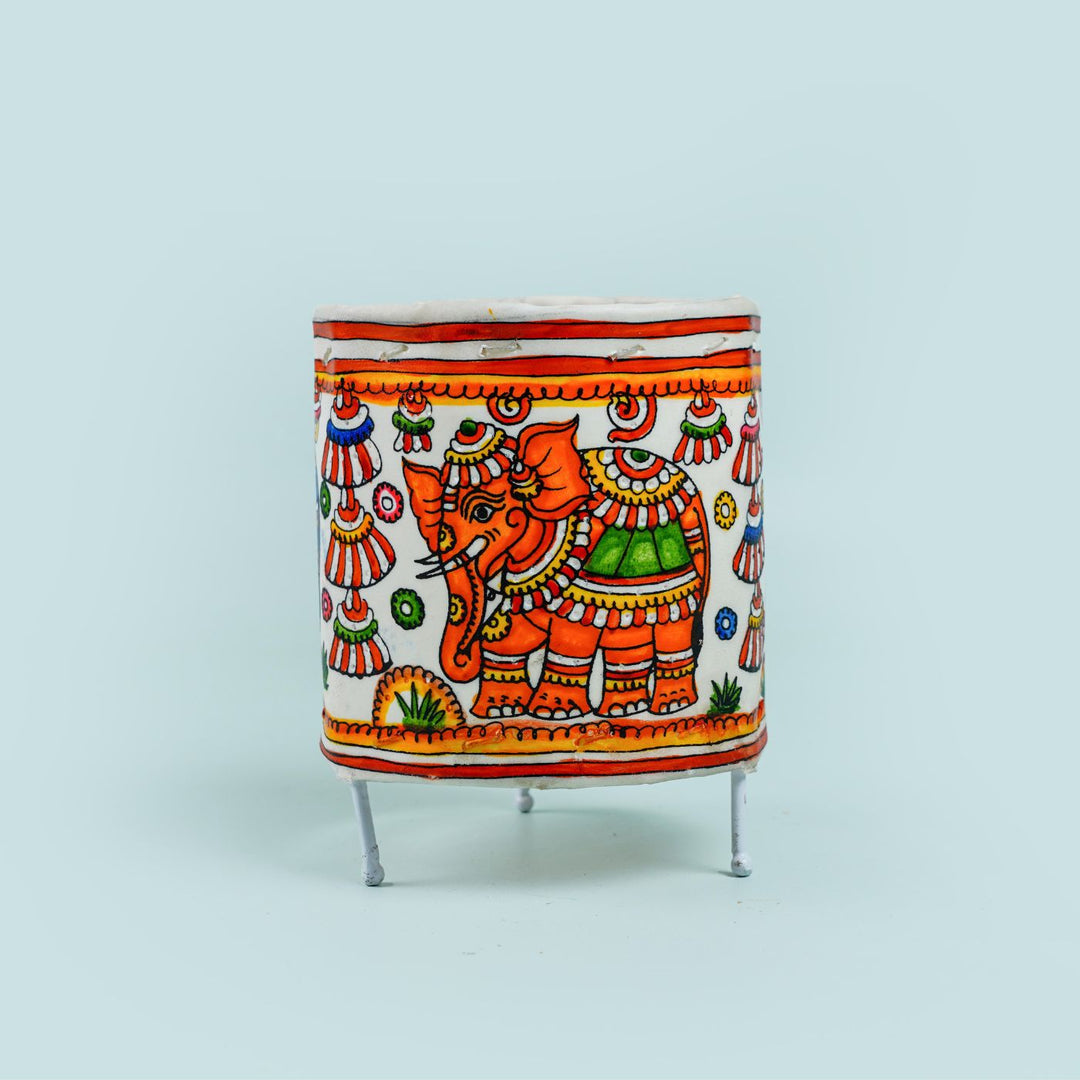 Hand Painted Tholu Bommalata Small Tabletop Lamp | 5 inches