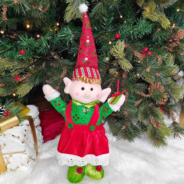 Handmade Elfie In Red Dress Plush Figurine