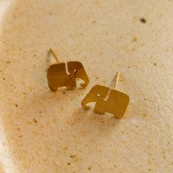 Modern Ellie The Elephant Brass Stud Earrings