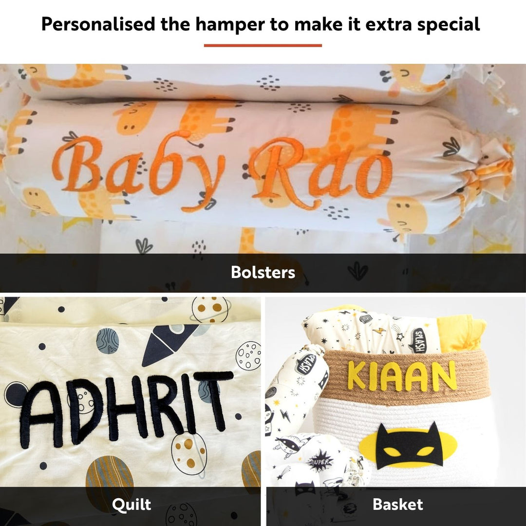 8 Pc | Personalized Fairy Dust Baby Bedding Gift Basket | 0-4 Years
