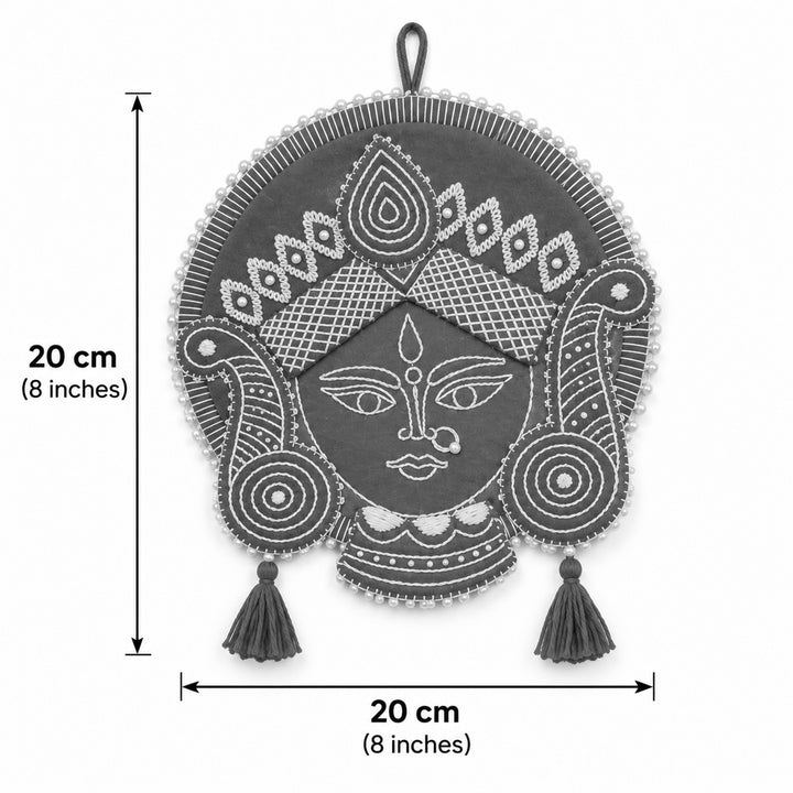 Hand Embroidered Aipan Art Durga Hanging With Glass Beads