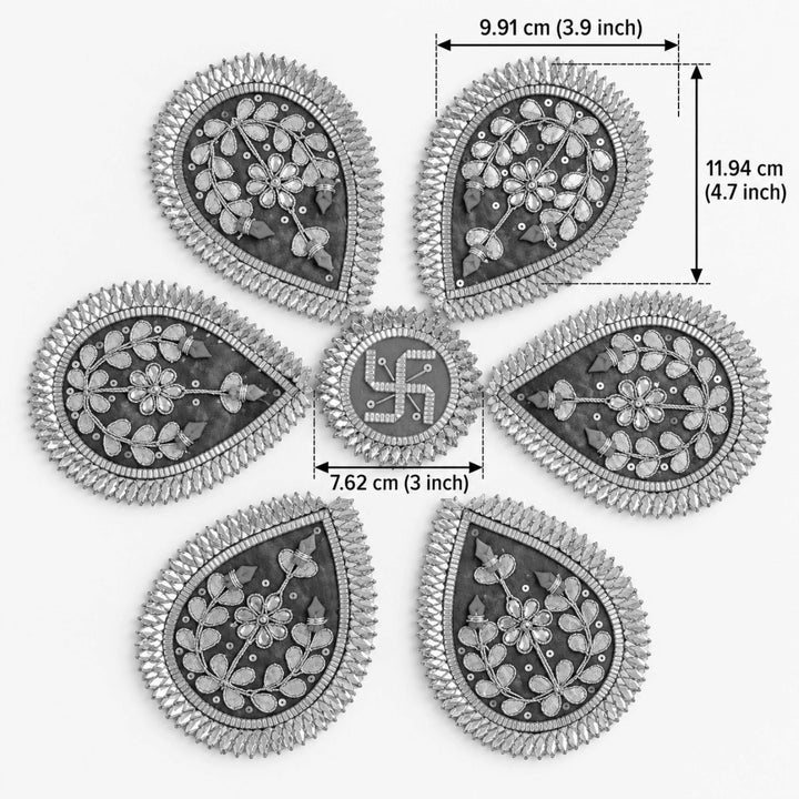 7 Pc | Handmade Neerja Gota Patti Red Floral Swastik Rangoli for Pooja & Festive Decor