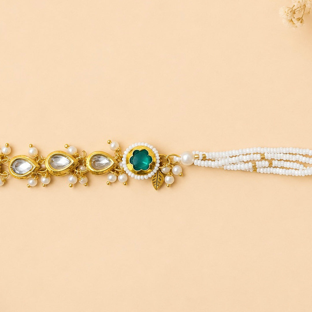 Reusable Emerald Pearl Bracelet Rakhi With Roli Chawal For Sister/Bhabhi