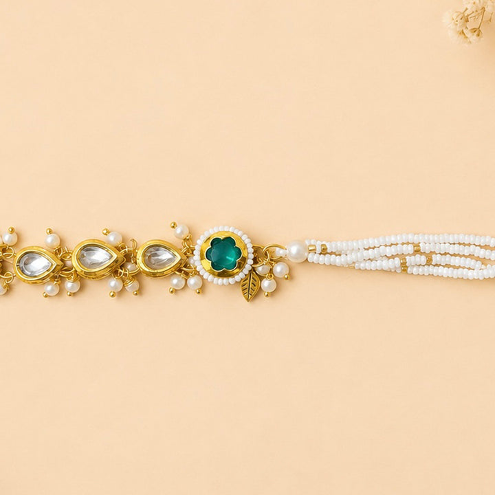Reusable Emerald Pearl Bracelet Rakhi With Roli Chawal For Sister/Bhabhi