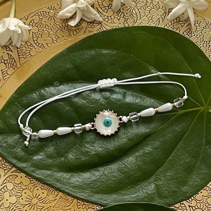 Engraved Evil Eye Enamel Metal Charm Rakhi With Roli Chawal for Brother