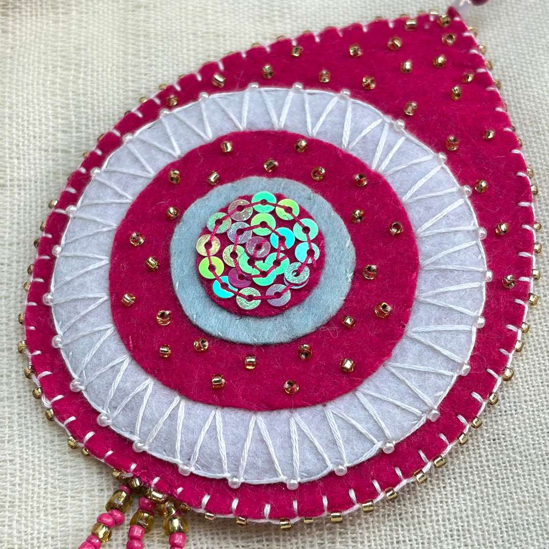 Hand-Embroidered Pink Evil Eye Hanging