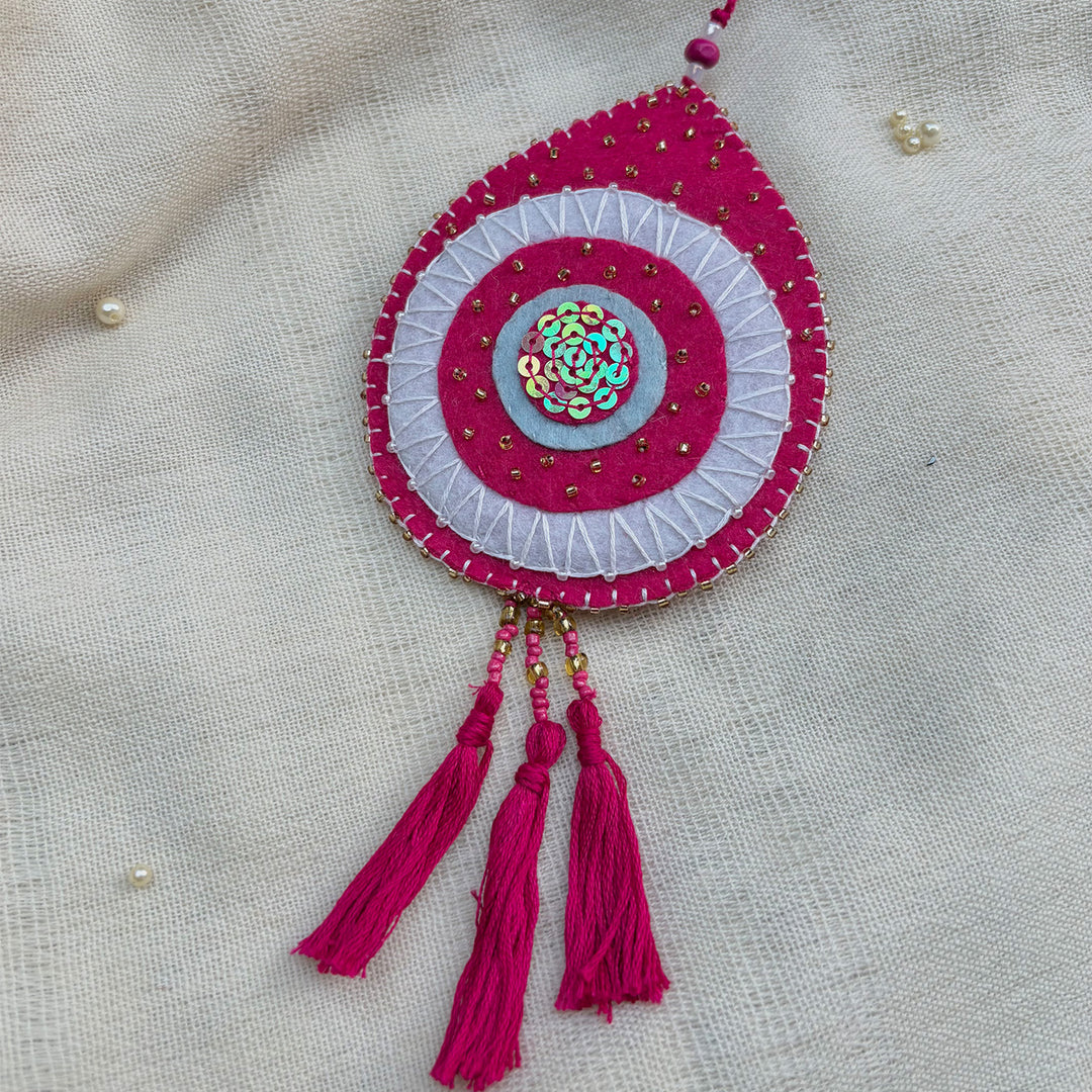 Hand-Embroidered Pink Evil Eye Hanging