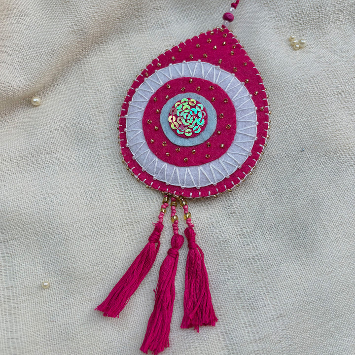 Hand-Embroidered Pink Evil Eye Hanging