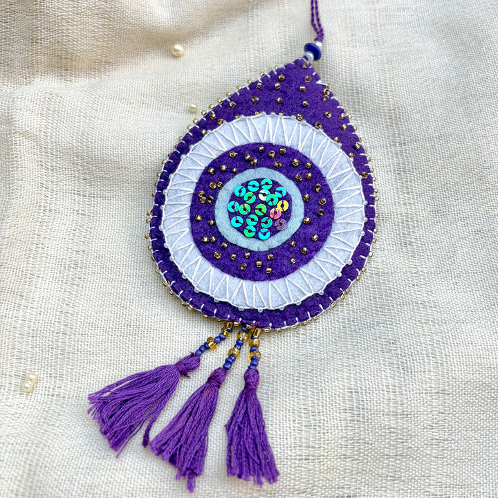 Hand-Embroidered Purple Evil Eye Hanging