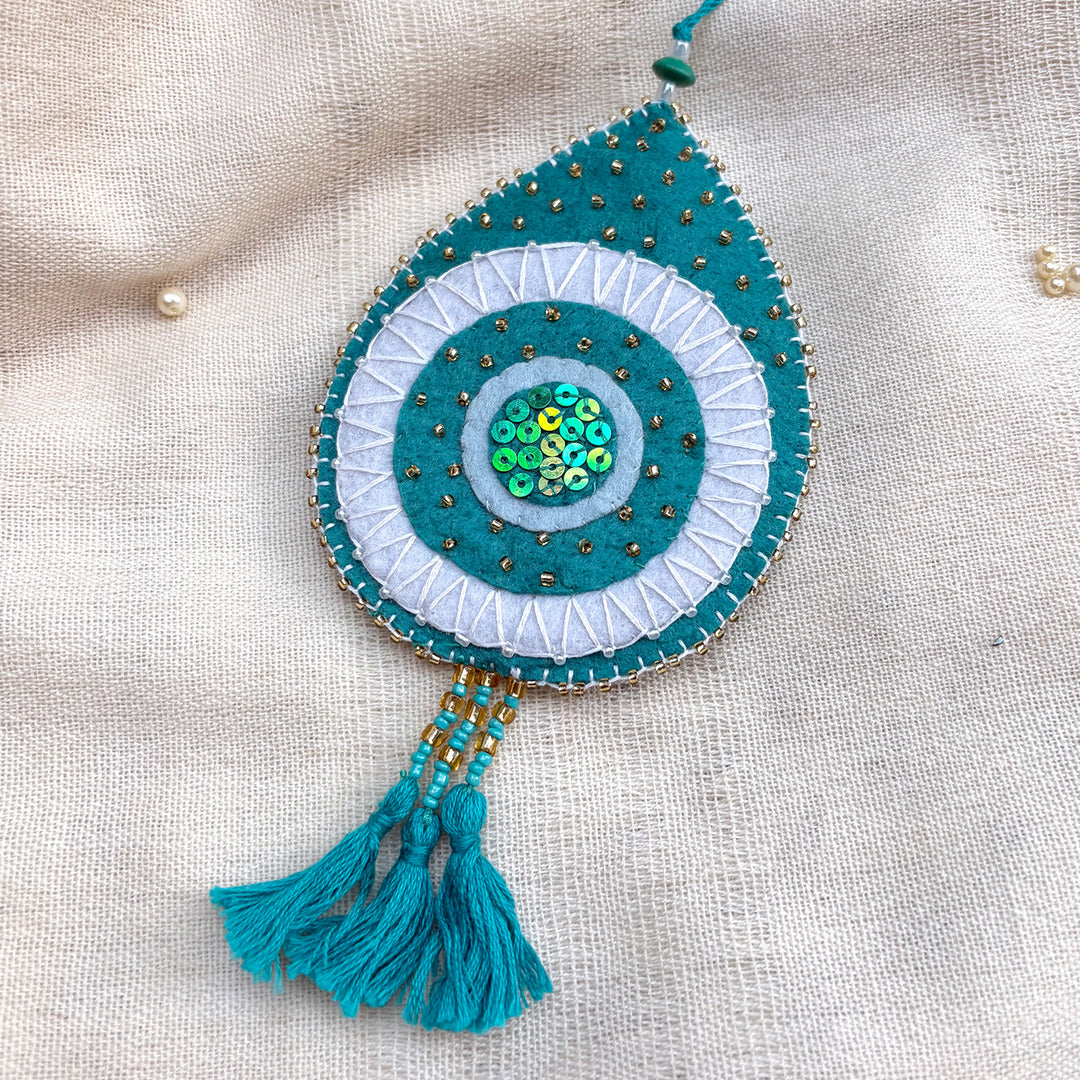 Hand-Embroidered Sea Green Evil Eye Hanging