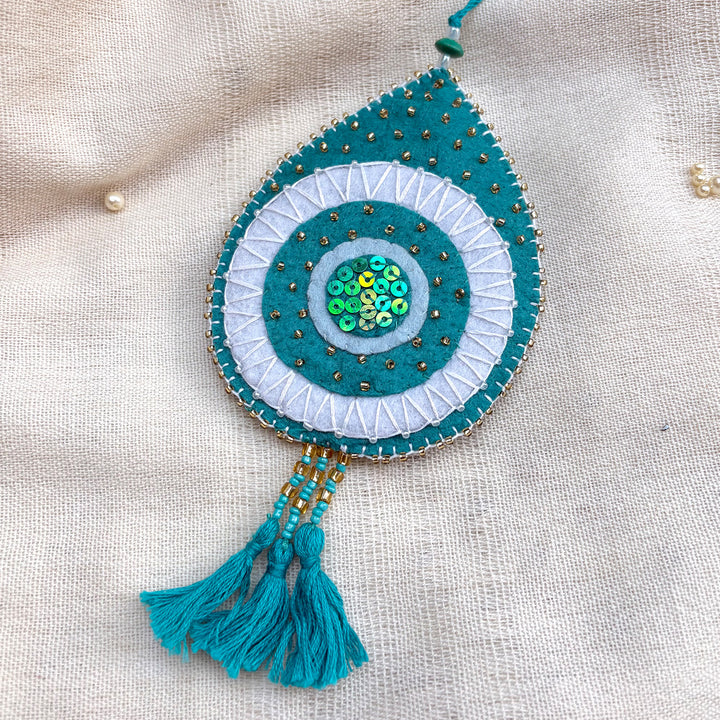 Hand-Embroidered Sea Green Evil Eye Hanging