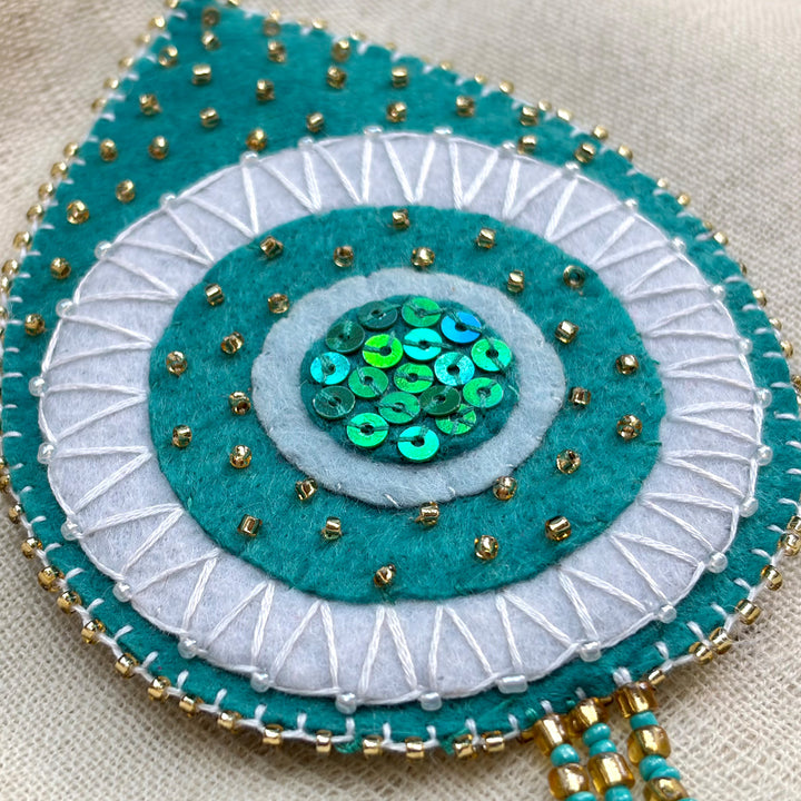 Hand-Embroidered Sea Green Evil Eye Hanging