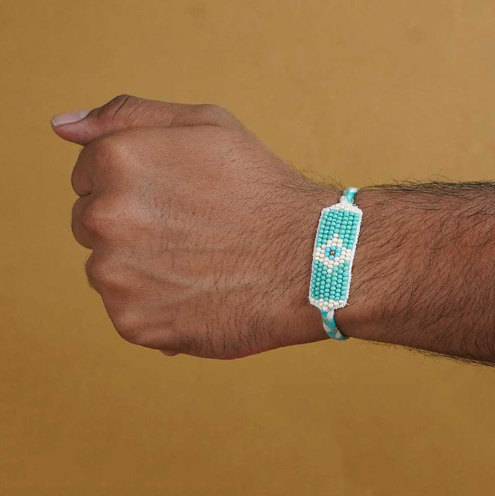 Reusable Beaded Evil Eye Rakhi With Roli Chawal - Bracelet worn on wrist