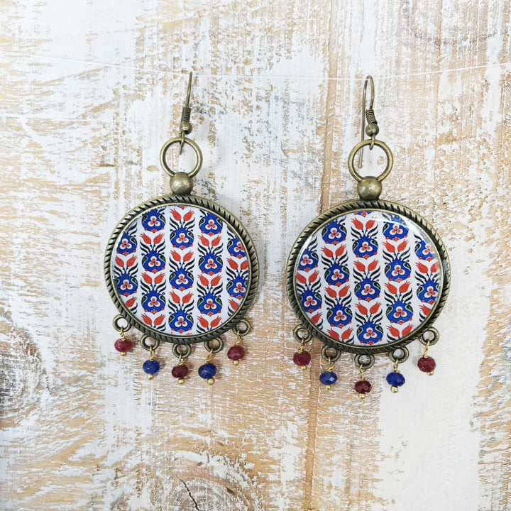 Mughal-Ottoman Floral Art Print Metal Earrings
